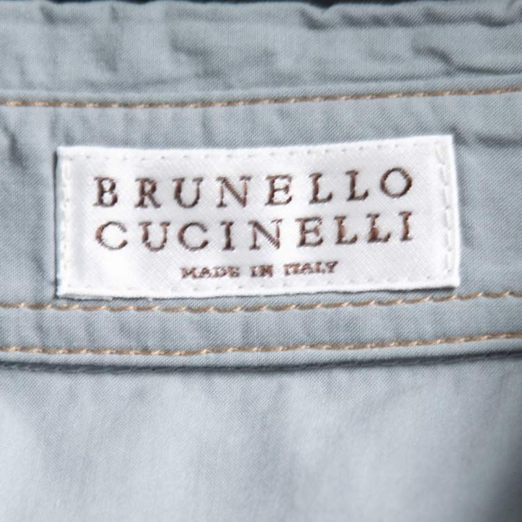 Pre Owned Brunello Cucinelli Grey Cotton Belted Midi Shirt Dress S