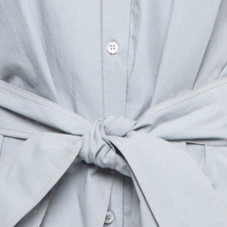 Pre Owned Brunello Cucinelli Grey Cotton Belted Midi Shirt Dress S