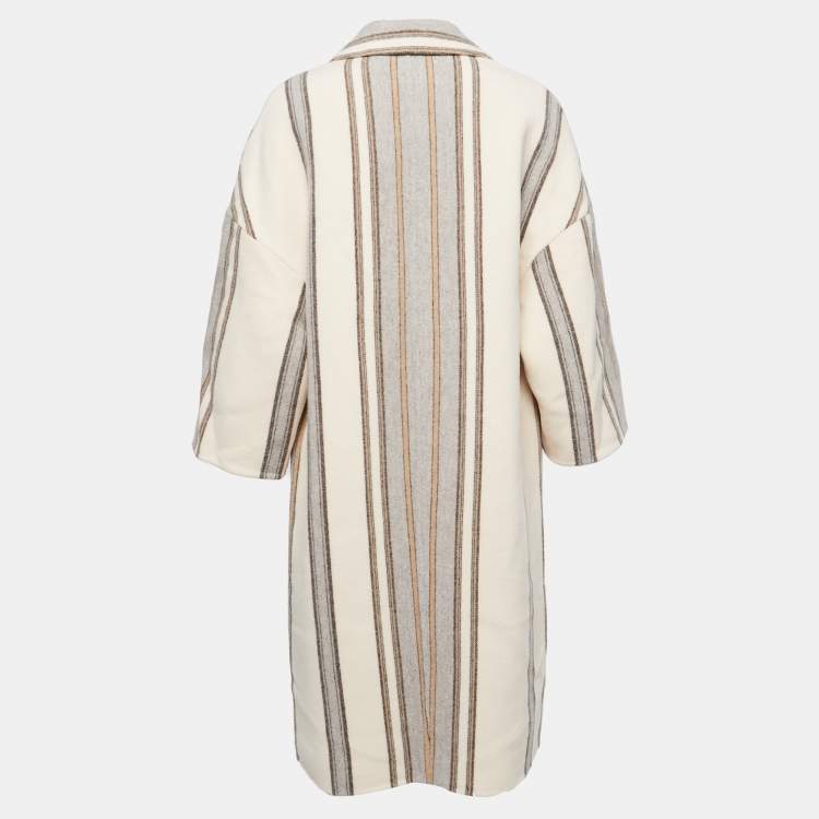 Pre Owned Brunello Cucinelli Cream Striped Wool & Cashmere Felt Coat M