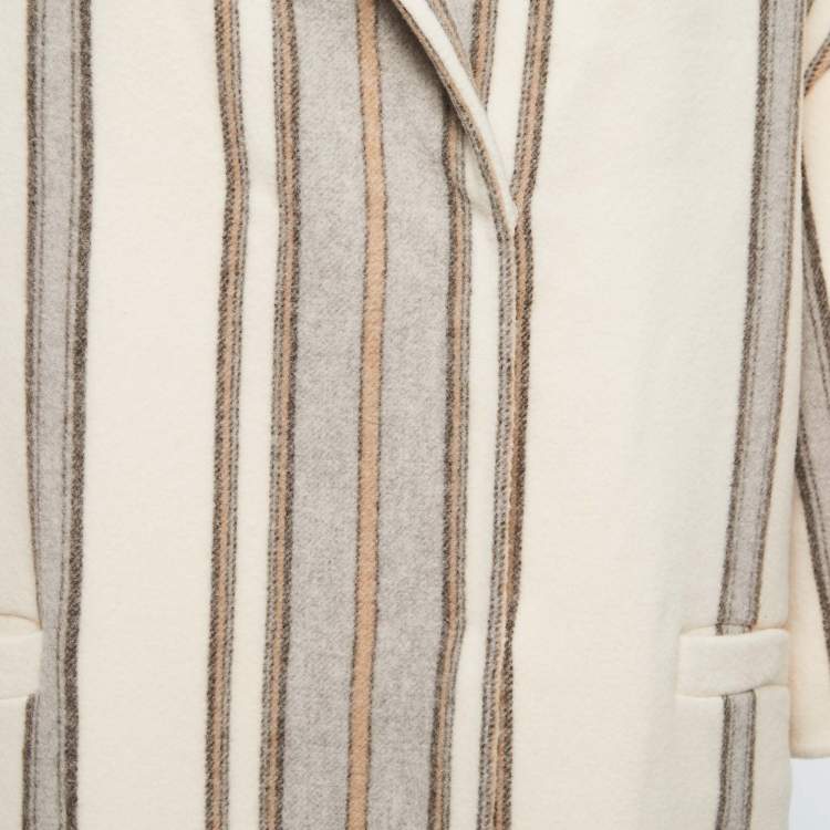Pre Owned Brunello Cucinelli Cream Striped Wool & Cashmere Felt Coat M