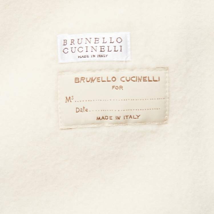 Pre Owned Brunello Cucinelli Cream Striped Wool & Cashmere Felt Coat M