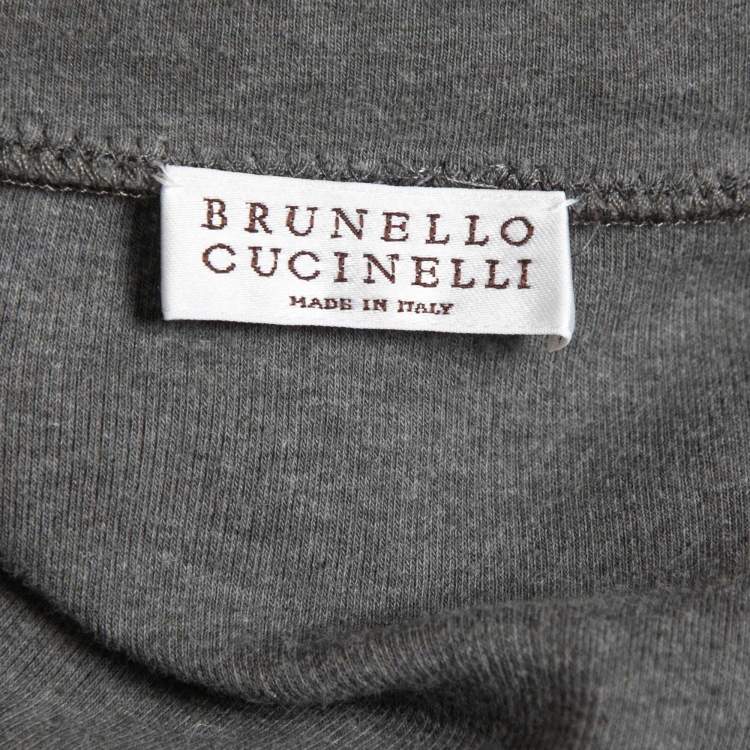 Pre Owned Brunello Cucinelli Grey Cotton Knit V-Neck Half Sleeve T-Shirt S