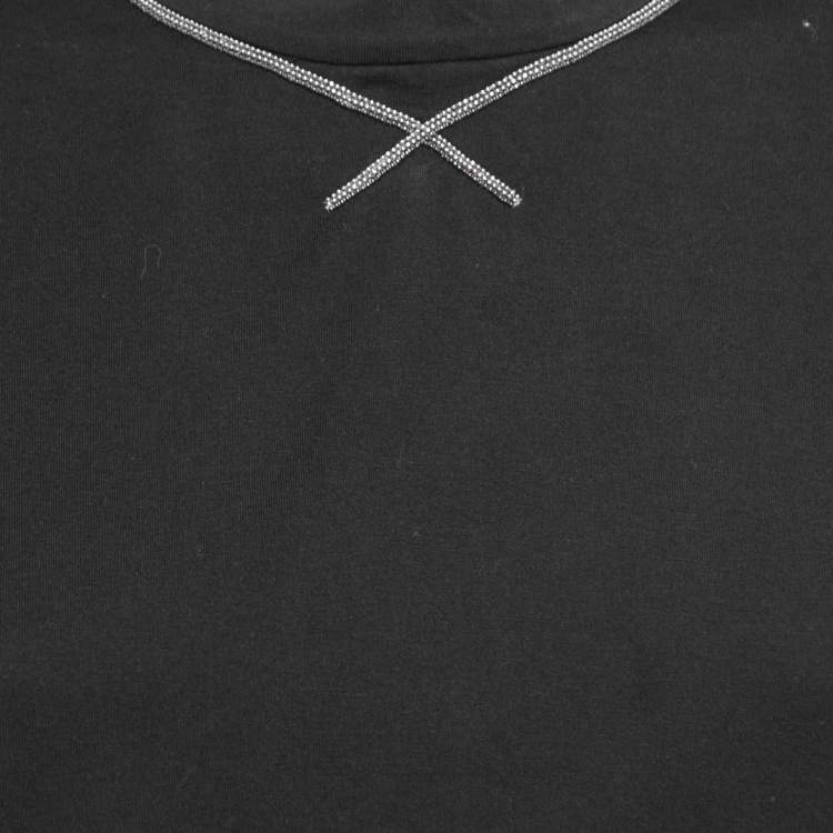 Pre Owned Brunello Cucinelli Black Cotton Beaded Trim Detail T-Shirt M