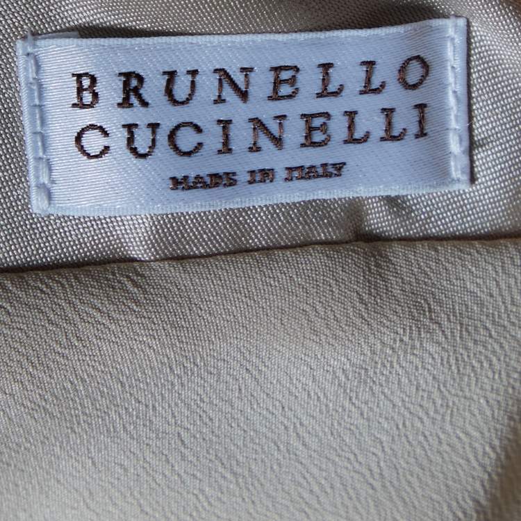 Pre Owned Brunello Cucinelli Beige Silk Satin High Waist Maxi Skirt M