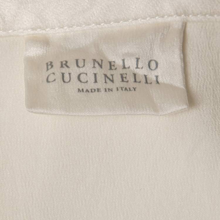 Pre Owned Brunello Cucinelli Cream Satin Silk V-Neck Sleeveless Blouse L