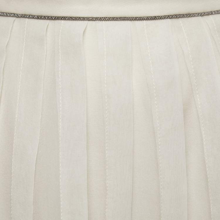 Pre Owned Brunello Cucinelli Beige Silk Pleated Midi Skirt M
