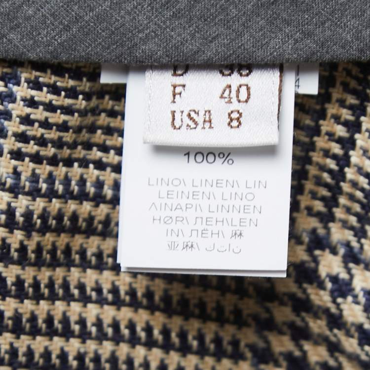 Pre Owned Brunello Cucinelli  Beige/Blue Checked Linen Wide Leg Pants M
