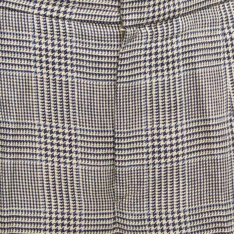 Pre Owned Brunello Cucinelli  Beige/Blue Checked Linen Wide Leg Pants M