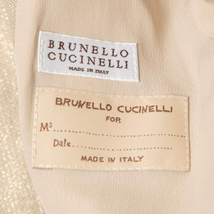 Pre Owned Brunello Cucinelli Beige/Metallic Linen Double-Breasted Blazer S