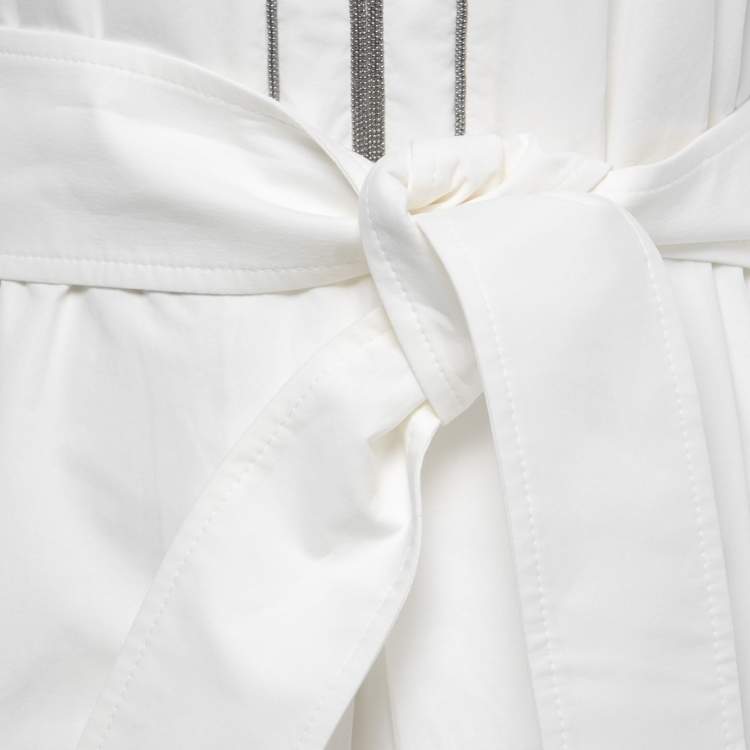 Pre Owned Brunello Cucinelli  White Cotton Embellished Tunic Dress XS