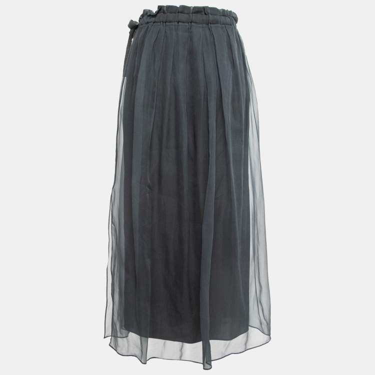 Pre Owned Brunello Cucinelli Grey Silk Midi Skirt S