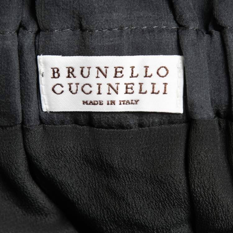 Pre Owned Brunello Cucinelli Grey Silk Midi Skirt S