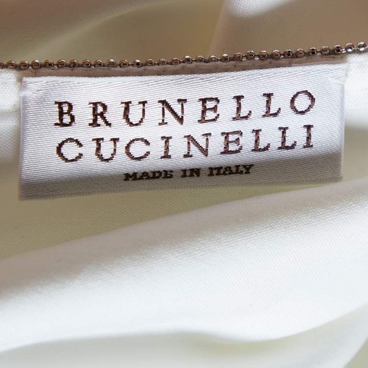 Pre Owned Brunello Cucinelli White Cotton Monili Detail Collarless Shirt S