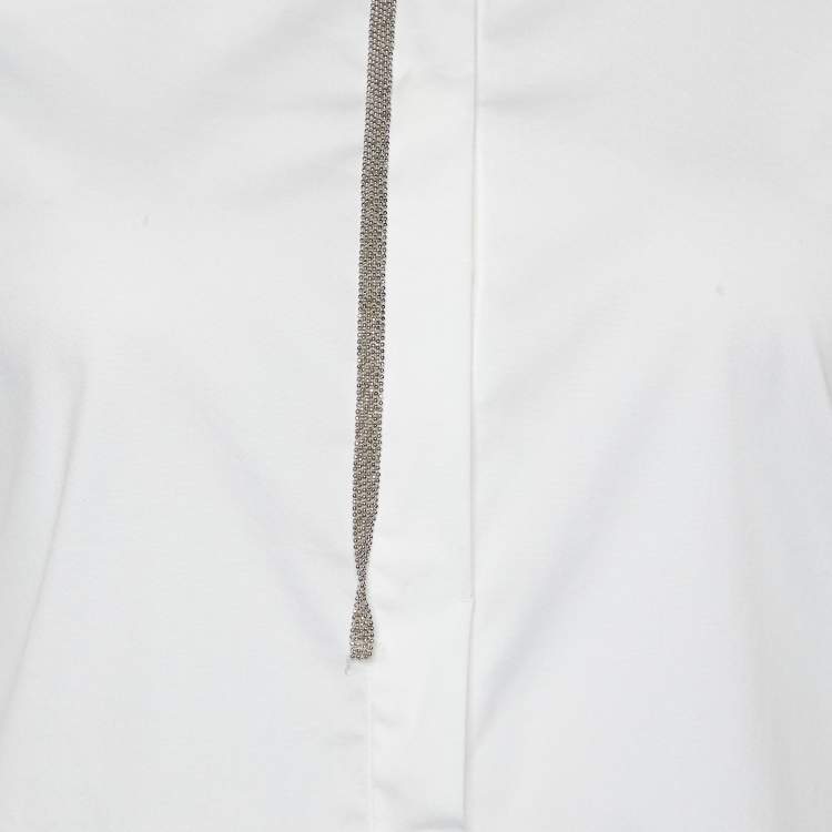 Pre Owned Brunello Cucinelli White Cotton Monili Detail Collarless Shirt S