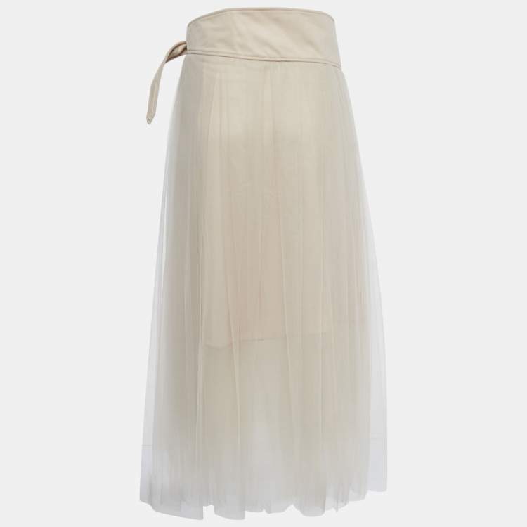 Pre Owned Brunello Cucinelli Pale Pink Tulle Midi Skirt S