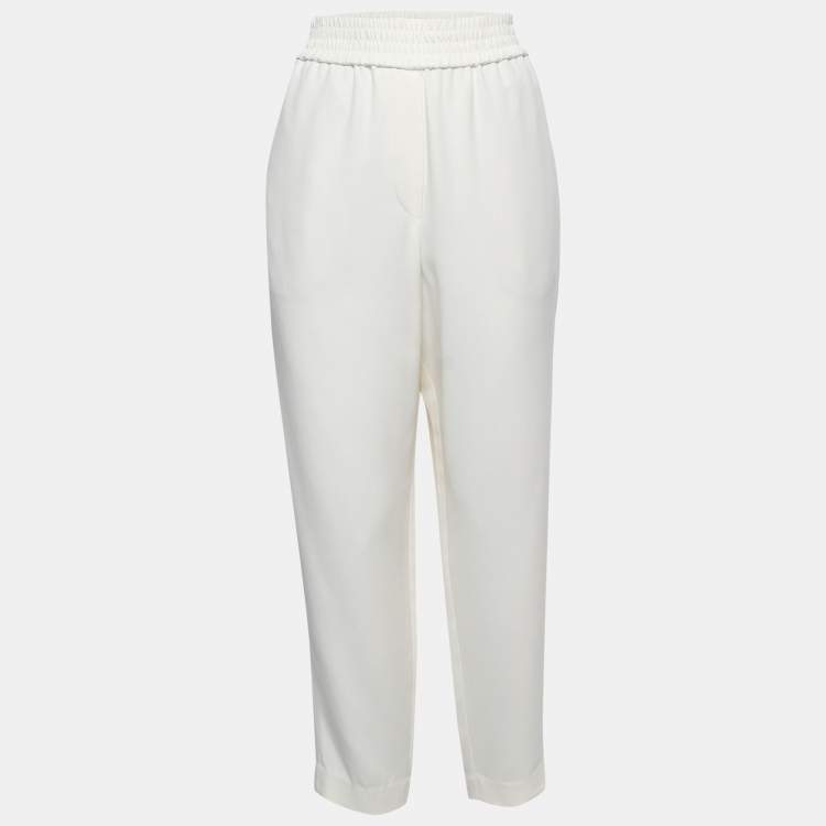 Pre Owned Brunello Cucinelli White Crepe High Waist Tailored Pants M