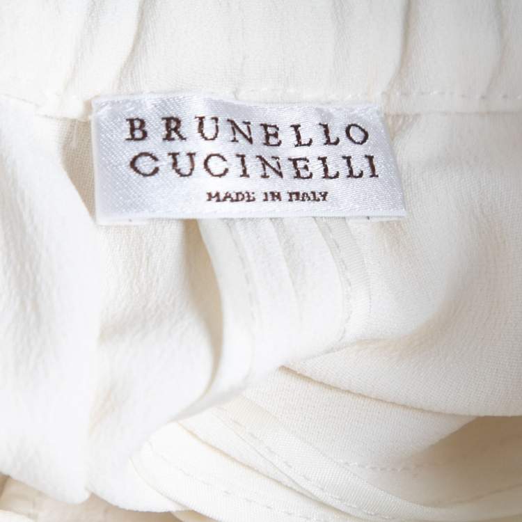 Pre Owned Brunello Cucinelli White Crepe High Waist Tailored Pants M
