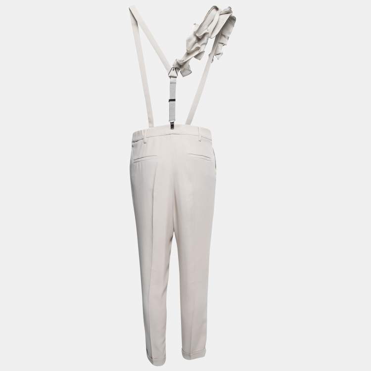 Pre Owned Brunello Cucinelli Light Grey Suspender Trousers M