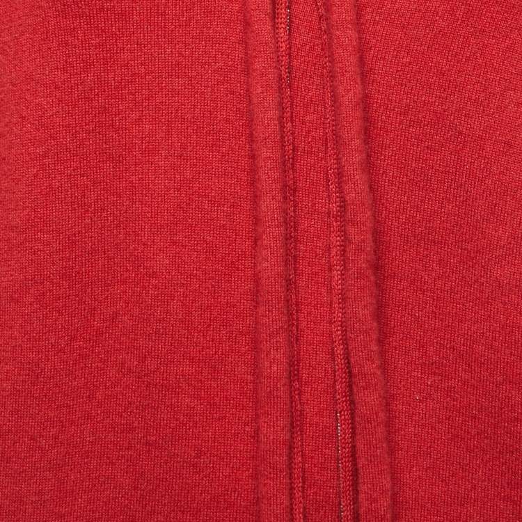 Pre Owned Brunello Cucinelli Red Cashmere V-Neck Tie Detail Sweater M