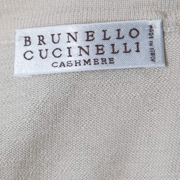 Pre Owned Brunello Cucinelli Cream Cashmere & Silk Ruffled Cut-out Sweater L