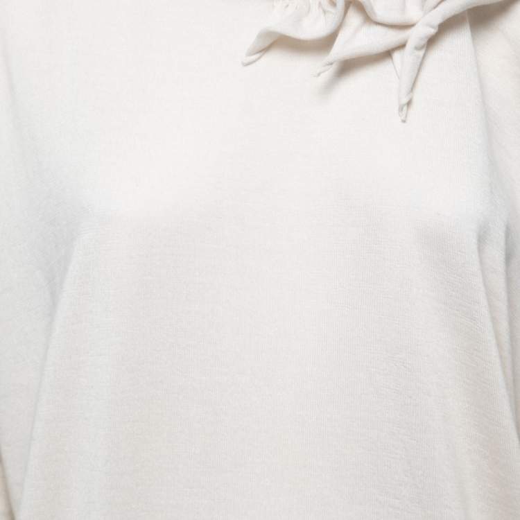 Pre Owned Brunello Cucinelli Cream Cashmere & Silk Ruffled Cut-out Sweater L