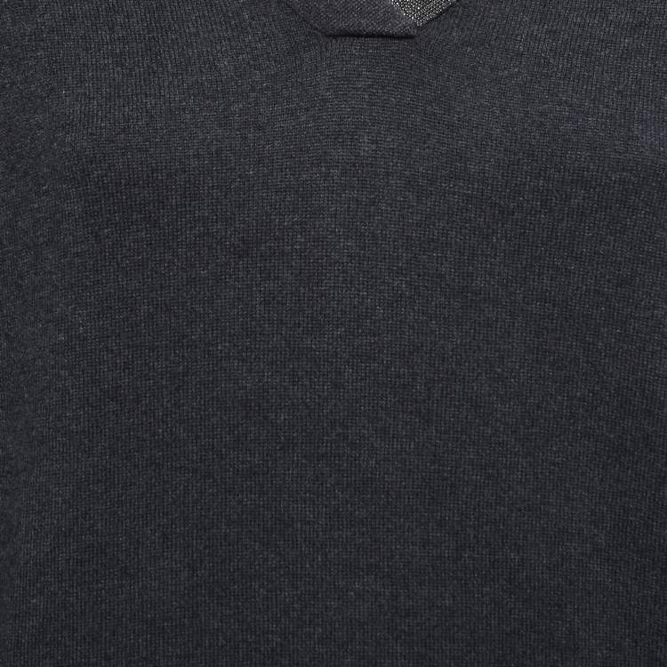 Pre Owned Brunello Cucinelli Charcoal Grey Cashmere Bead Embellished Sweater M