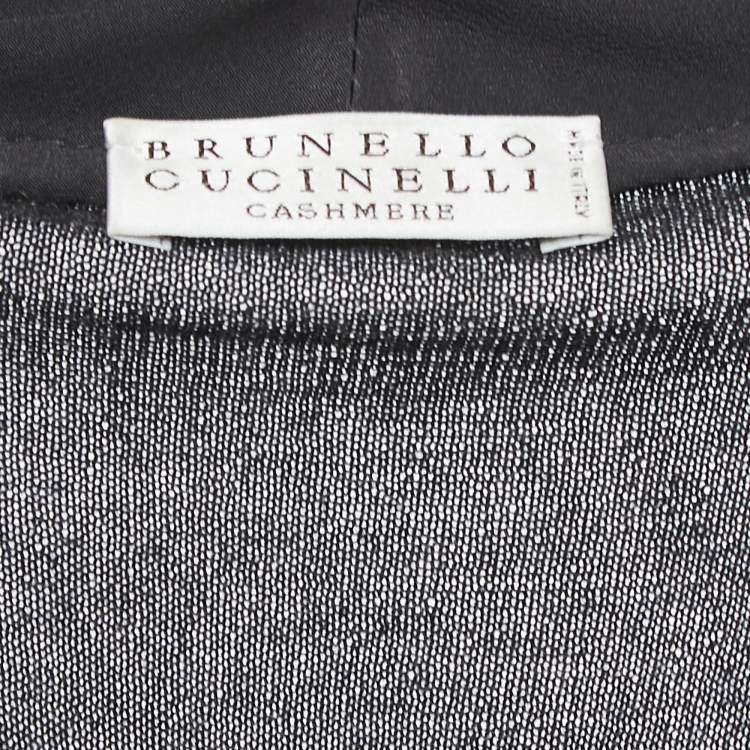 Pre Owned Brunello Cucinelli Charcoal Grey Cashmere Bead Embellished V-Neck Sweater L