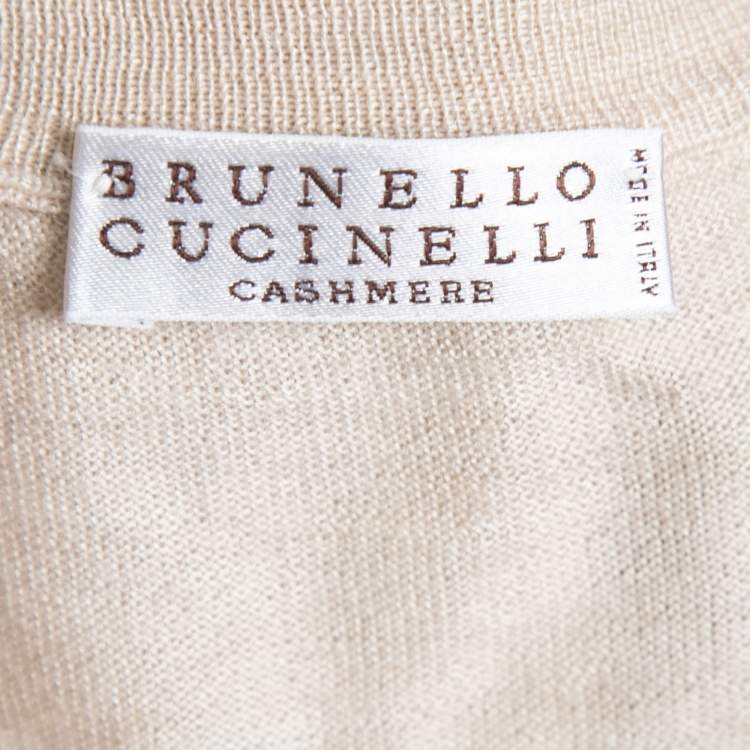 Pre Owned Brunello Cucinelli Beige Cashmere & Silk Deep V-Neck Layering Sweater XL