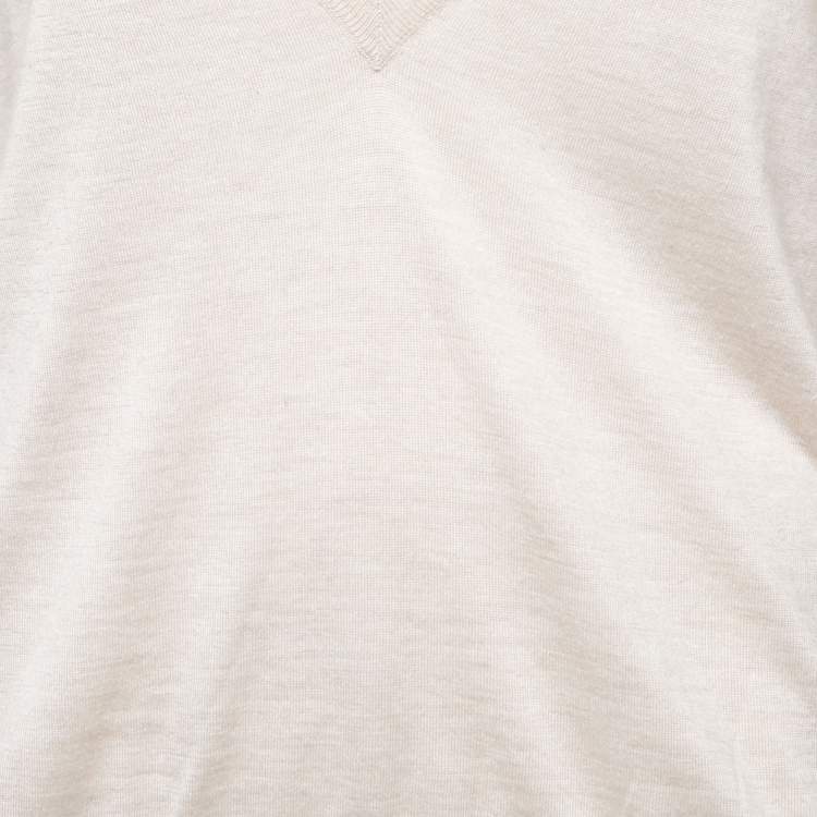 Pre Owned Brunello Cucinelli Beige Cashmere & Silk Deep V-Neck Layering Sweater XL