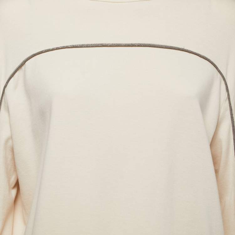 Pre Owned Brunello Cucinelli Cream Stretch Cotton Top & Joggers Set M