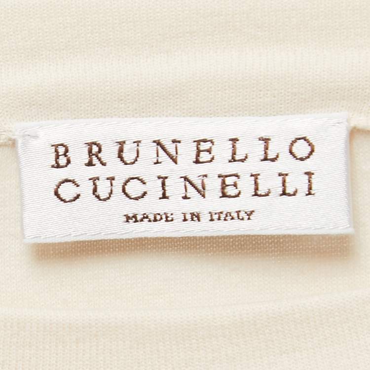 Pre Owned Brunello Cucinelli Cream Stretch Cotton Top & Joggers Set M