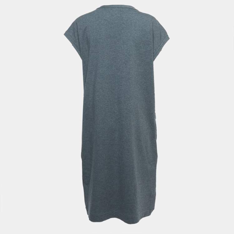 Pre Owned Brunello Cucinelli Grey Logo Embroidered Cotton Sleeveless Short Dress XXL