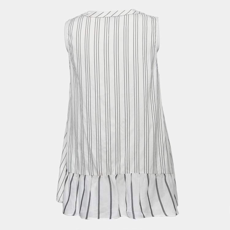 Pre Owned Brunello Cucinelli Off White Striped Sleeveless A-Line Blouse M