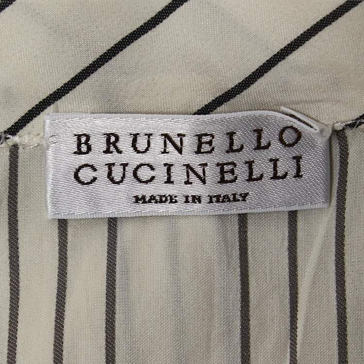 Pre Owned Brunello Cucinelli Off White Striped Sleeveless A-Line Blouse M