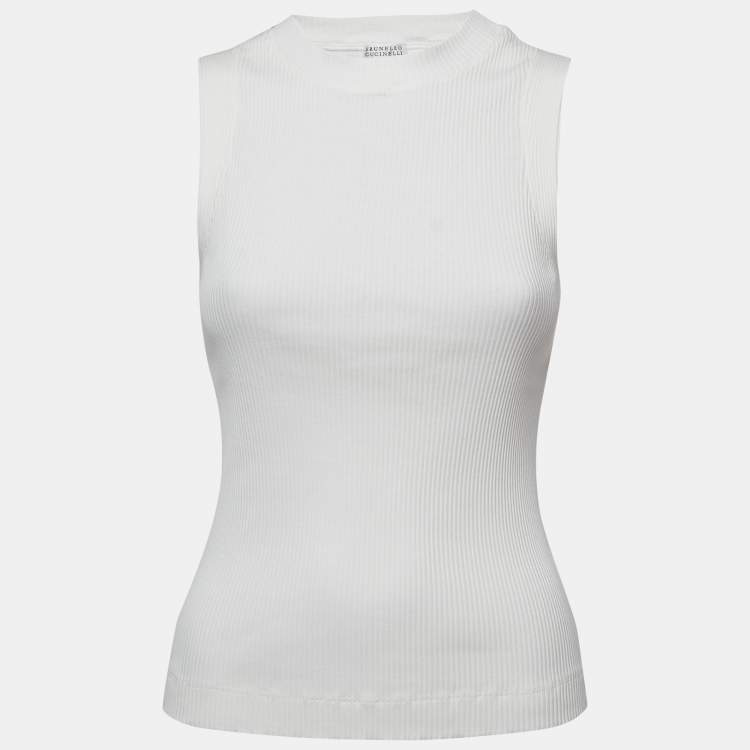 Pre Owned Brunello Cucinelli White Rib-Knit Tank Top L