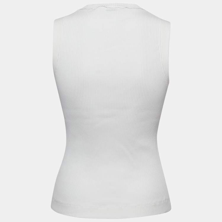 Pre Owned Brunello Cucinelli White Rib-Knit Tank Top L