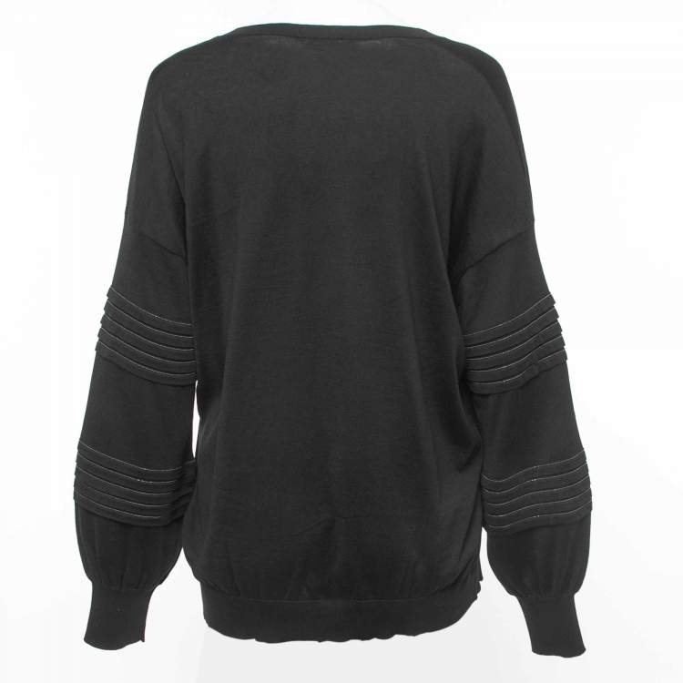 Pre Owned Brunello Cucinelli Black Cotton Knit V-Neck Jumper XL