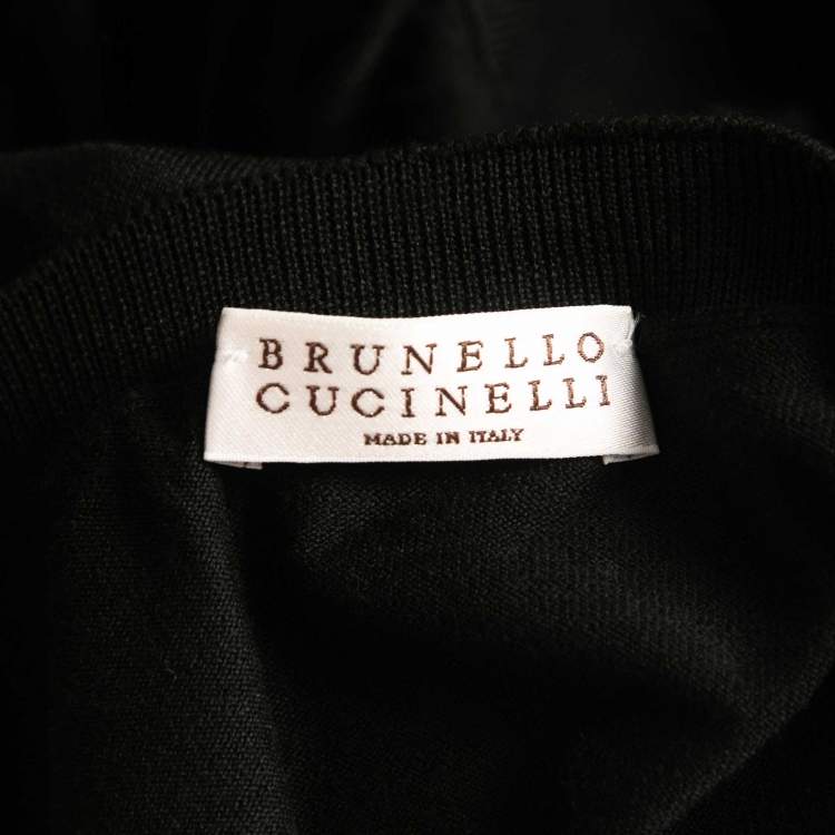 Pre Owned Brunello Cucinelli Black Cotton Knit V-Neck Jumper XL
