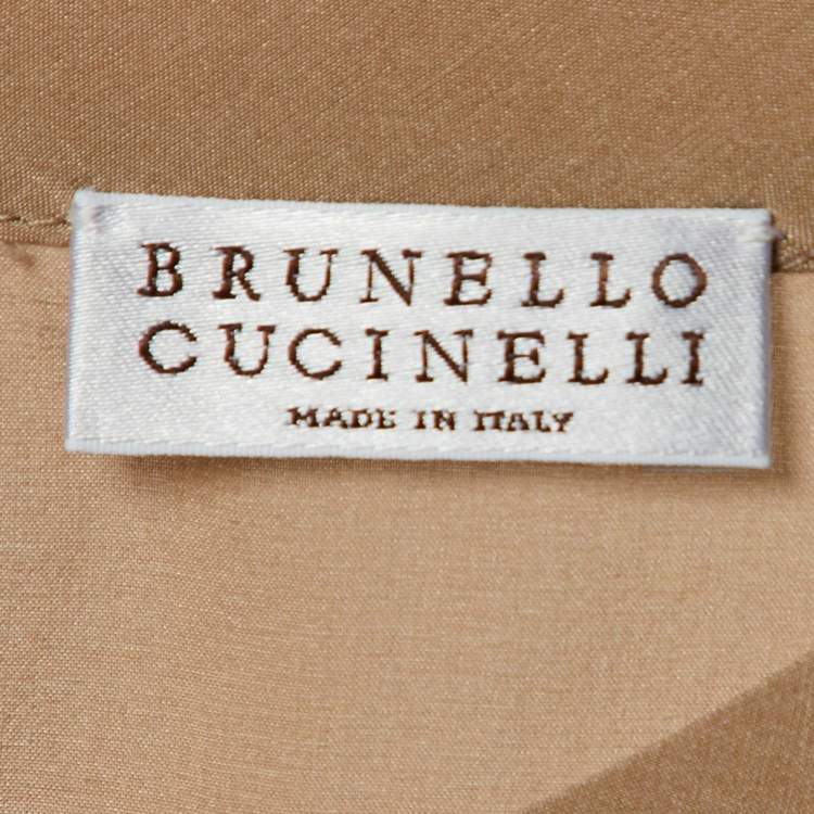 Pre Owned Brunello Cucinelli Beige Silk High Neck Sleeveless Top L