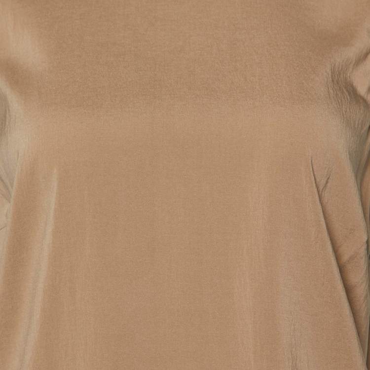 Pre Owned Brunello Cucinelli Beige Silk High Neck Sleeveless Top L