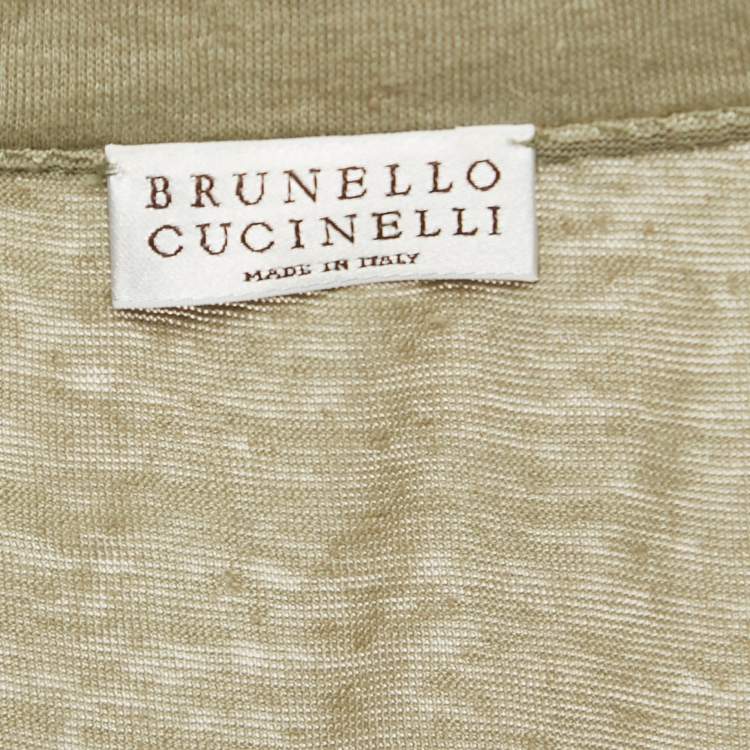 Pre Owned Brunello Cucinelli Green Linen Blend Beaded Sleeveless Top XS