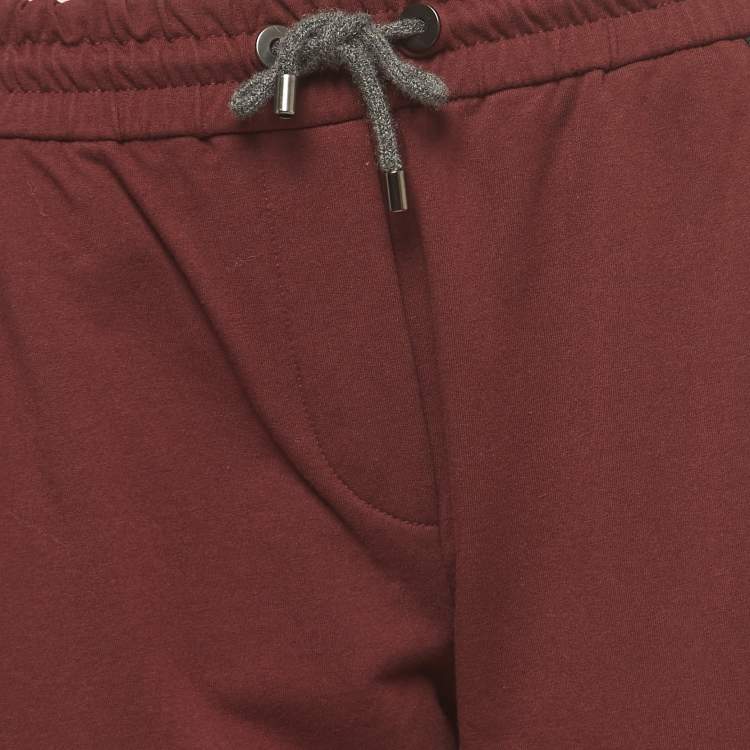 Pre Owned Brunello Cucinelli Burgundy Cotton Beaded Jogger Pants S