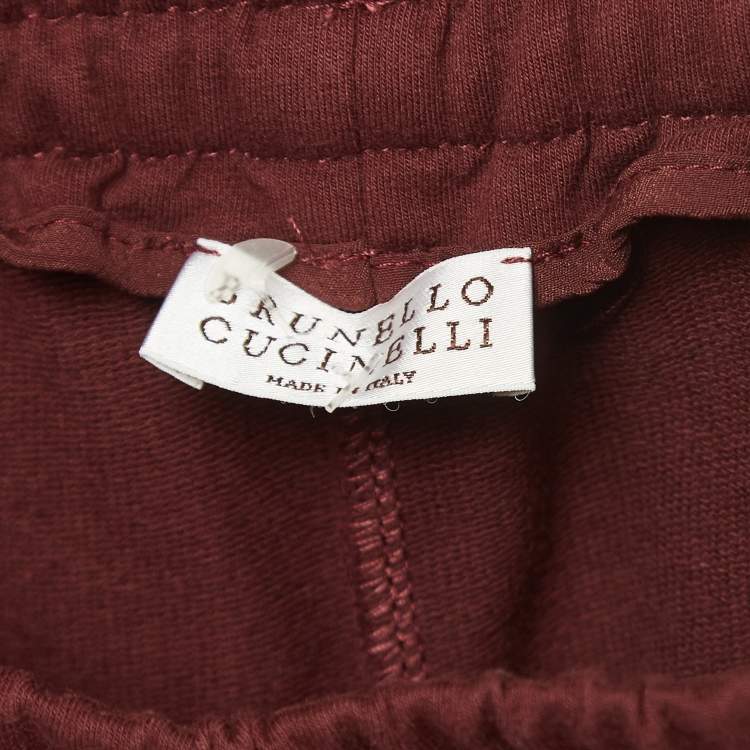 Pre Owned Brunello Cucinelli Burgundy Cotton Beaded Jogger Pants S