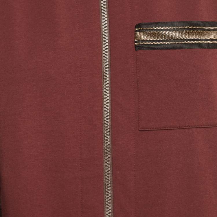 Pre Owned Brunello Cucinelli Burgundy Cotton Beaded Track Jacket XS