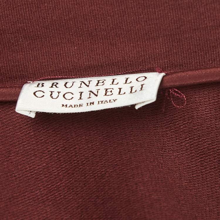 Pre Owned Brunello Cucinelli Burgundy Cotton Beaded Track Jacket XS