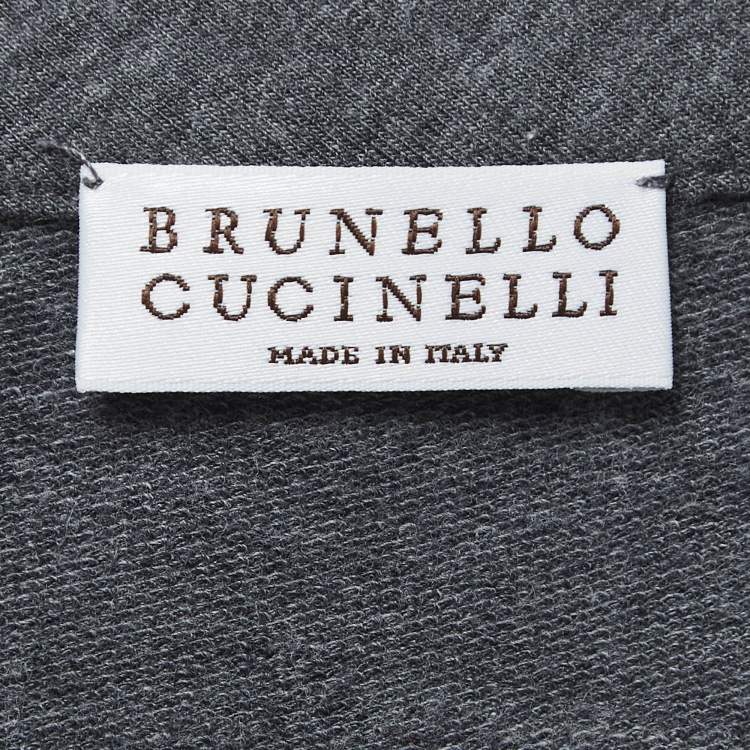 Pre Owned Brunello Cucinelli Grey Logo Embroidered Cotton Midi Dress XXL