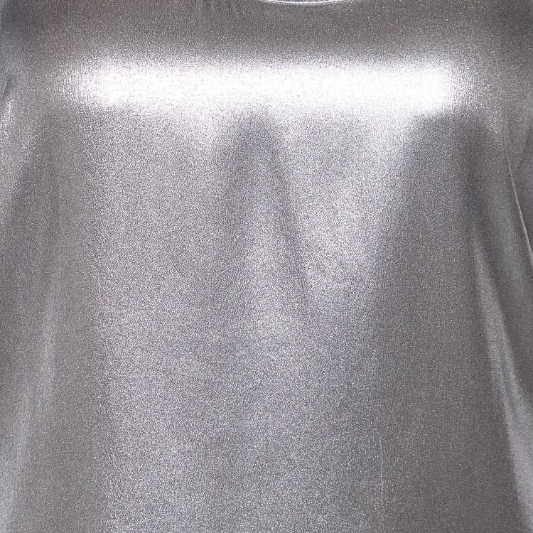 Pre Owned Brunello Cucinelli Silver Metallic Silk Tank Top L
