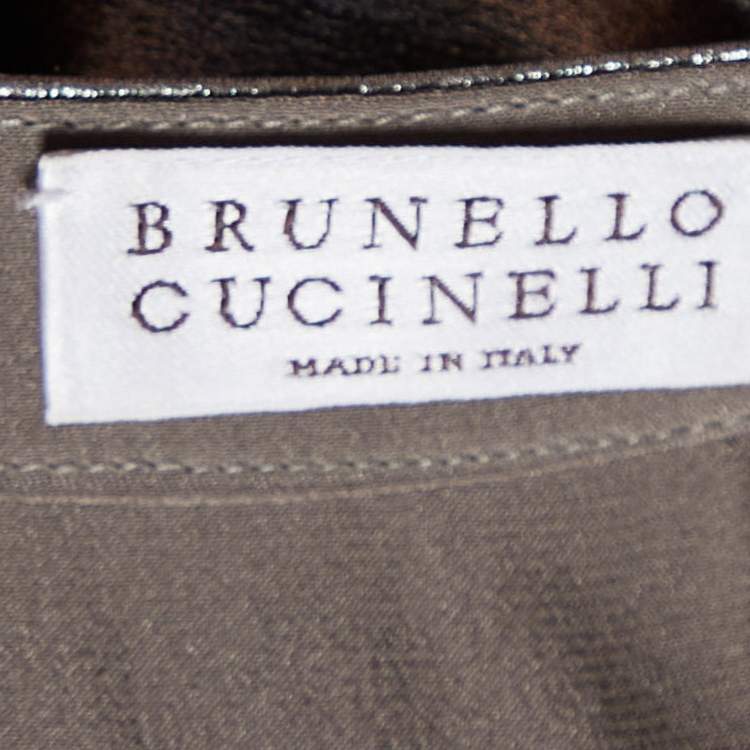 Pre Owned Brunello Cucinelli Silver Metallic Silk Tank Top L