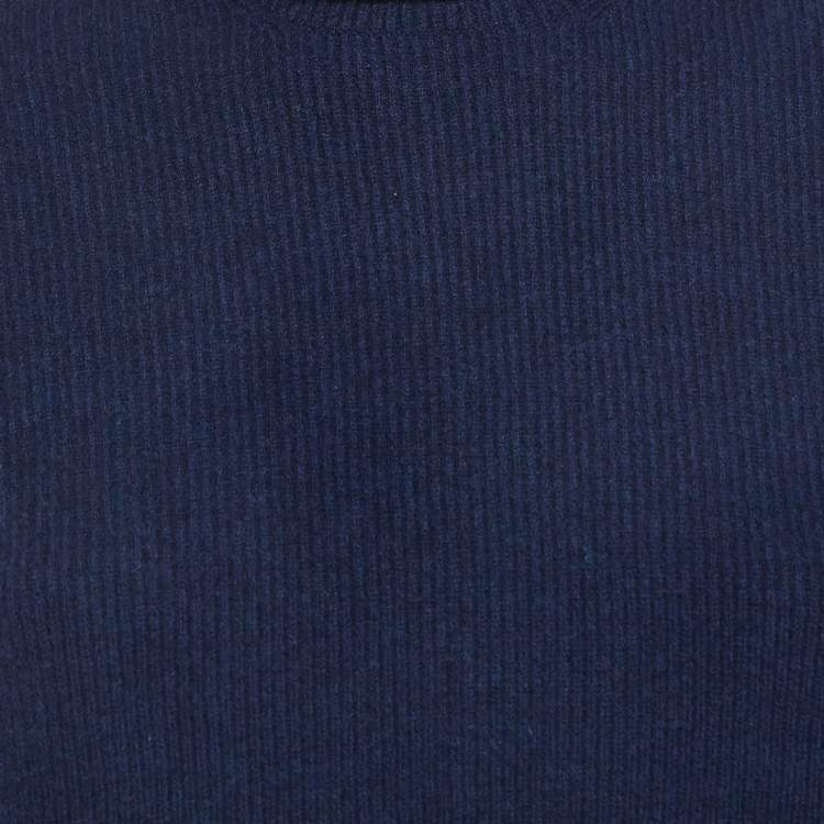 Pre Owned Brunello Cucinelli Blue Rib Knit Turtle Neck Sweater L