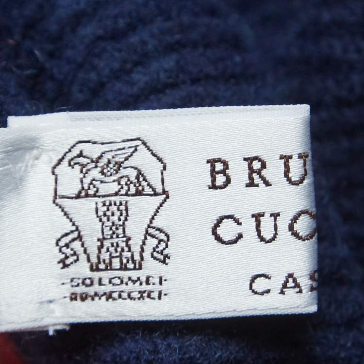 Pre Owned Brunello Cucinelli Blue Rib Knit Turtle Neck Sweater L